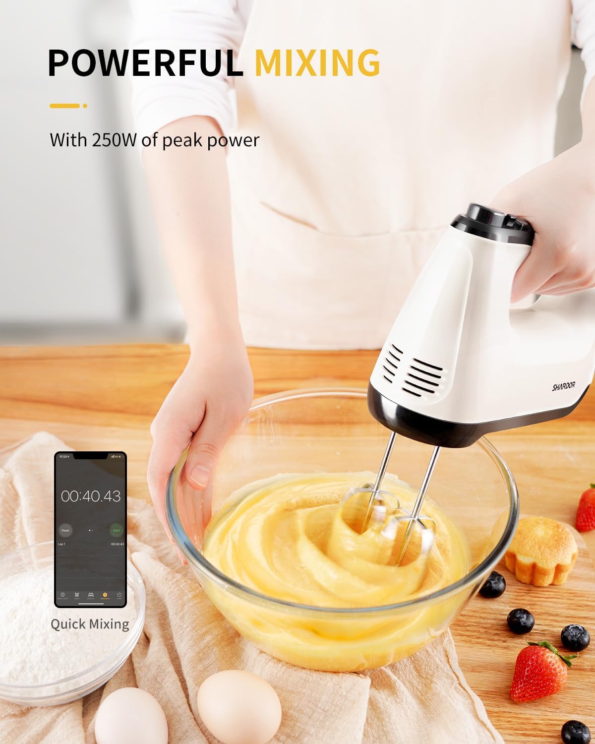 Hand Mixer Electric, 6 Speed & Turbo Mixer Electric Handheld, Snap-On Storage Case,5 Stainless Steel Accessories for Whipping, Mixing Cookies, Brownie, Cakes, Dough Batters (Blue)