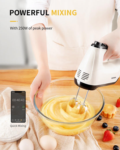Hand Mixer Electric, 6 Speed & Turbo Mixer Electric Handheld, Snap-On Storage Case,5 Stainless Steel Accessories for Whipping, Mixing Cookies, Brownie, Cakes, Dough Batters (Blue)