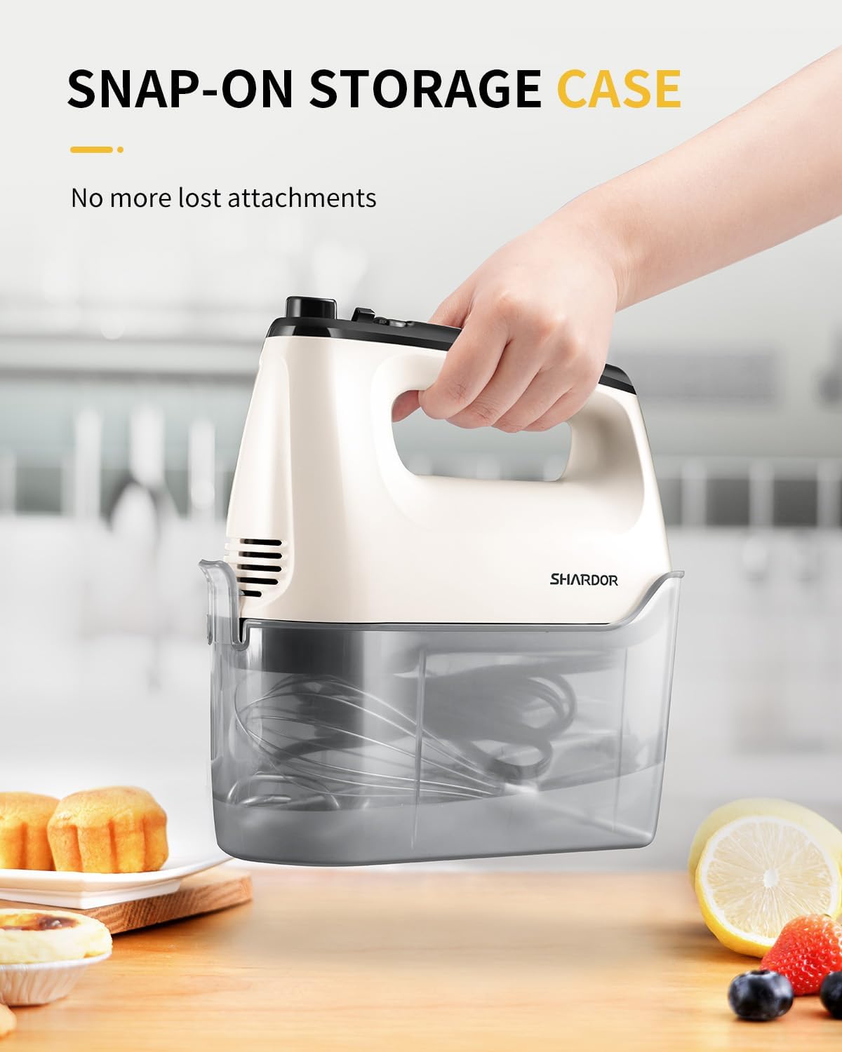 Hand Mixer Electric, 6 Speed & Turbo Mixer Electric Handheld, Snap-On Storage Case,5 Stainless Steel Accessories for Whipping, Mixing Cookies, Brownie, Cakes, Dough Batters (Blue)