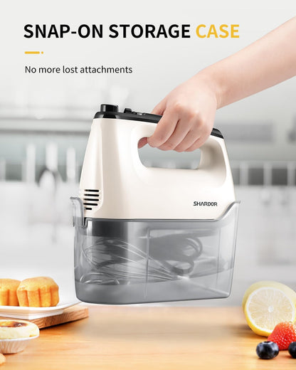Hand Mixer Electric, 6 Speed & Turbo Mixer Electric Handheld, Snap-On Storage Case,5 Stainless Steel Accessories for Whipping, Mixing Cookies, Brownie, Cakes, Dough Batters (Blue)