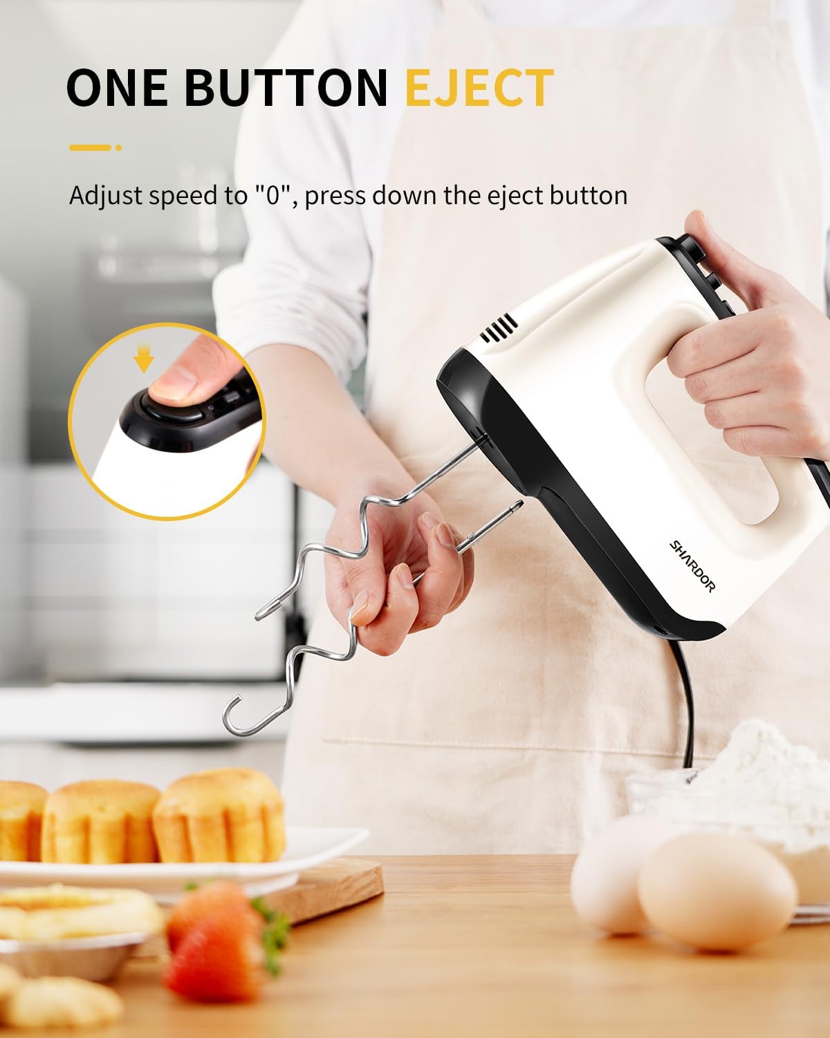 Hand Mixer Electric, 6 Speed & Turbo Mixer Electric Handheld, Snap-On Storage Case,5 Stainless Steel Accessories for Whipping, Mixing Cookies, Brownie, Cakes, Dough Batters (Blue)