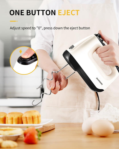 Hand Mixer Electric, 6 Speed & Turbo Mixer Electric Handheld, Snap-On Storage Case,5 Stainless Steel Accessories for Whipping, Mixing Cookies, Brownie, Cakes, Dough Batters (Blue)