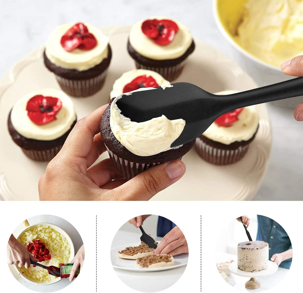 Silicone Rubber Spatula Set, BPA-Free, Black, Set of 5