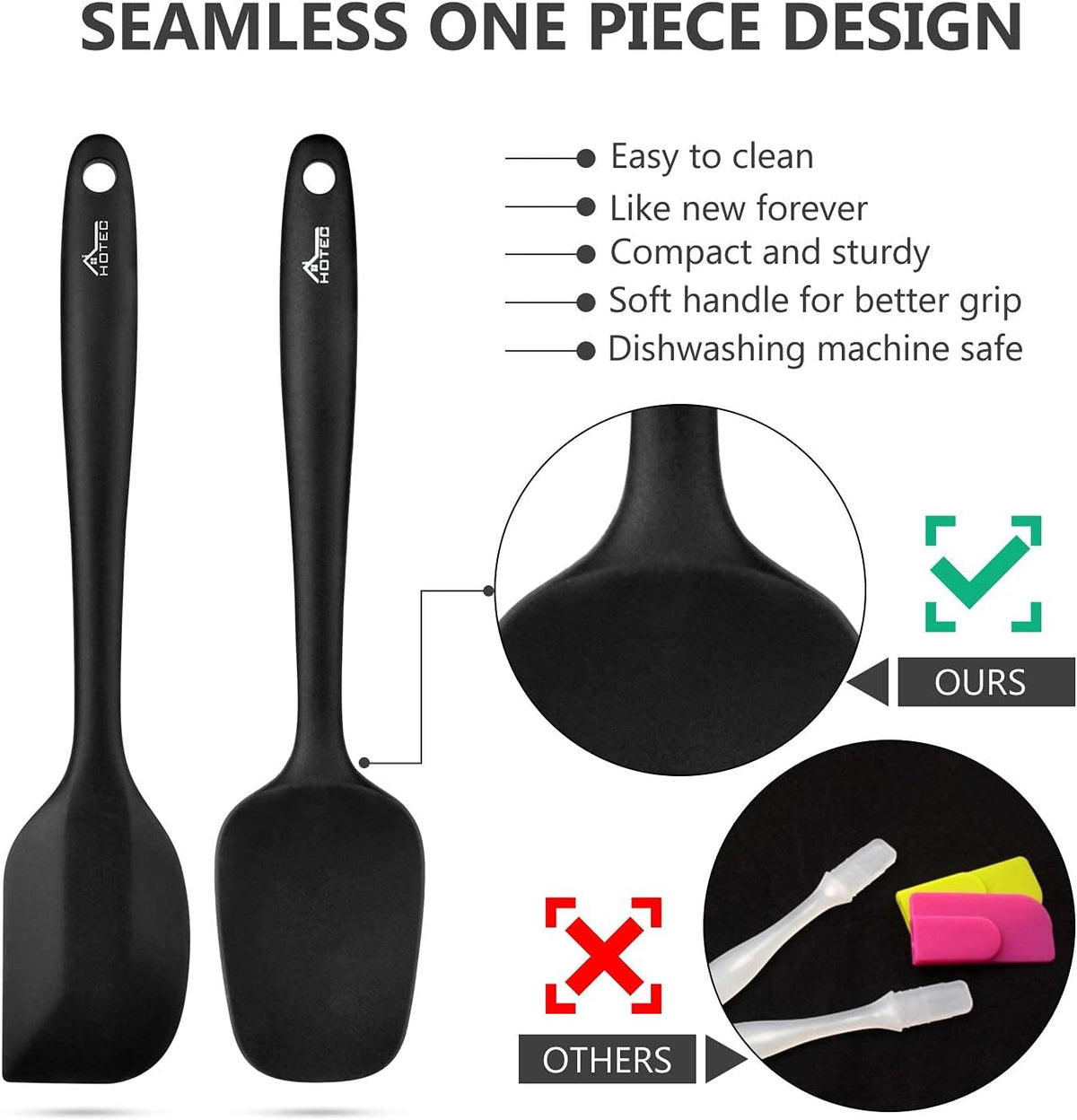 Silicone Rubber Spatula Set, BPA-Free, Black, Set of 5