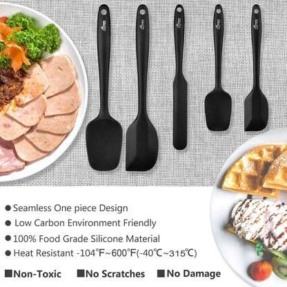 Silicone Rubber Spatula Set, BPA-Free, Black, Set of 5