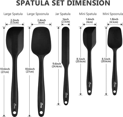 Silicone Rubber Spatula Set, BPA-Free, Black, Set of 5