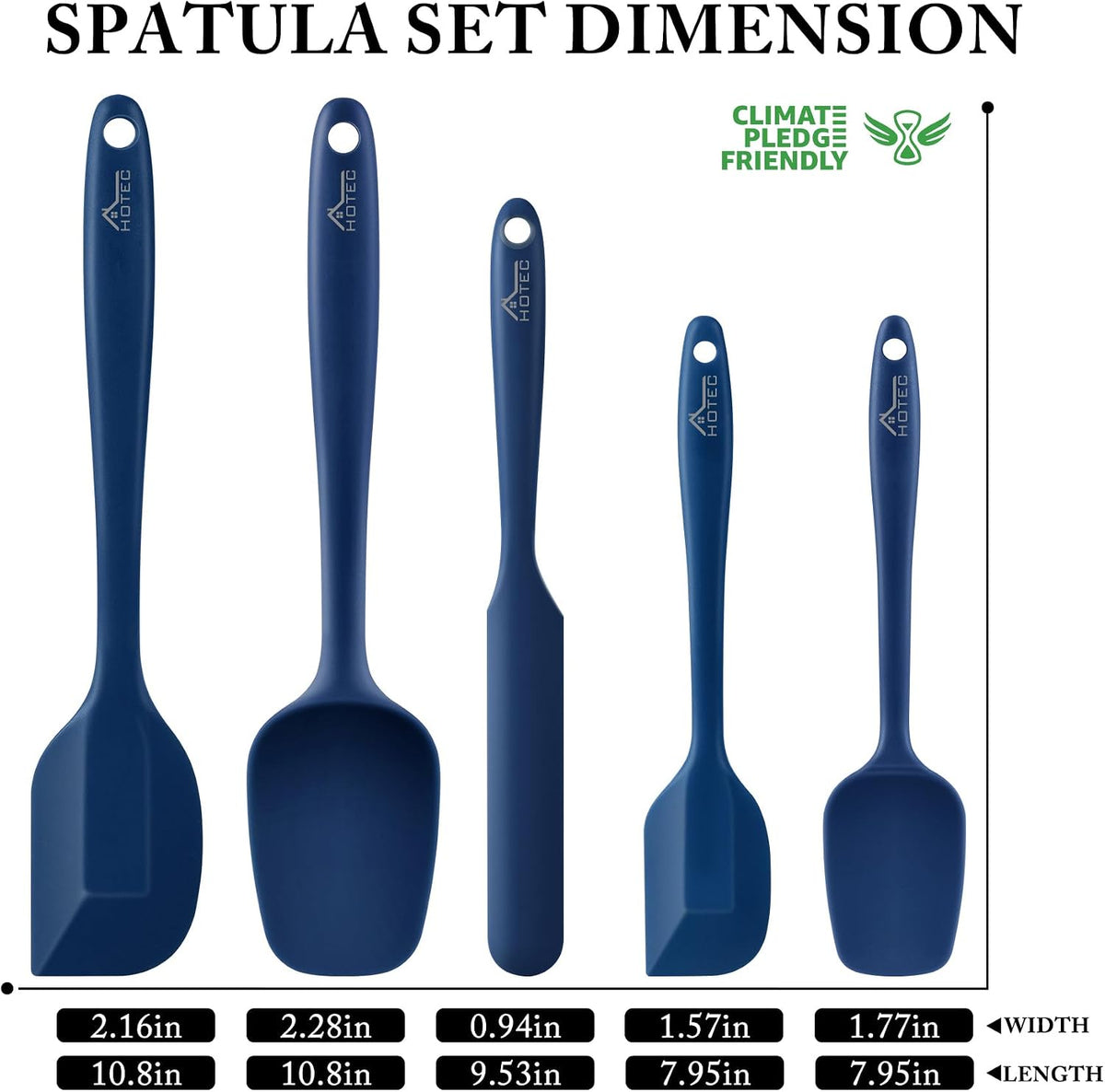 Silicone Rubber Spatula Set, BPA-Free, Black, Set of 5