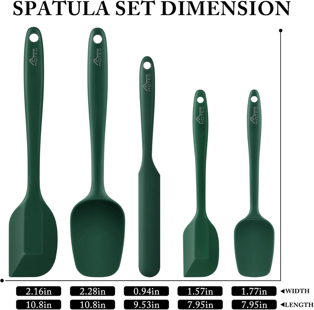 Silicone Rubber Spatula Set, BPA-Free, Black, Set of 5