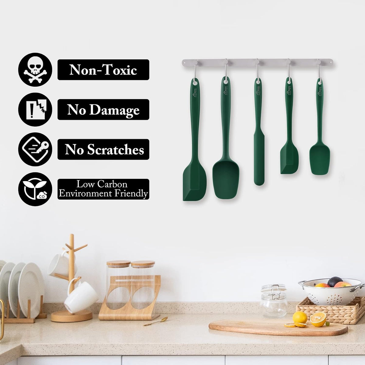 Silicone Rubber Spatula Set, BPA-Free, Black, Set of 5