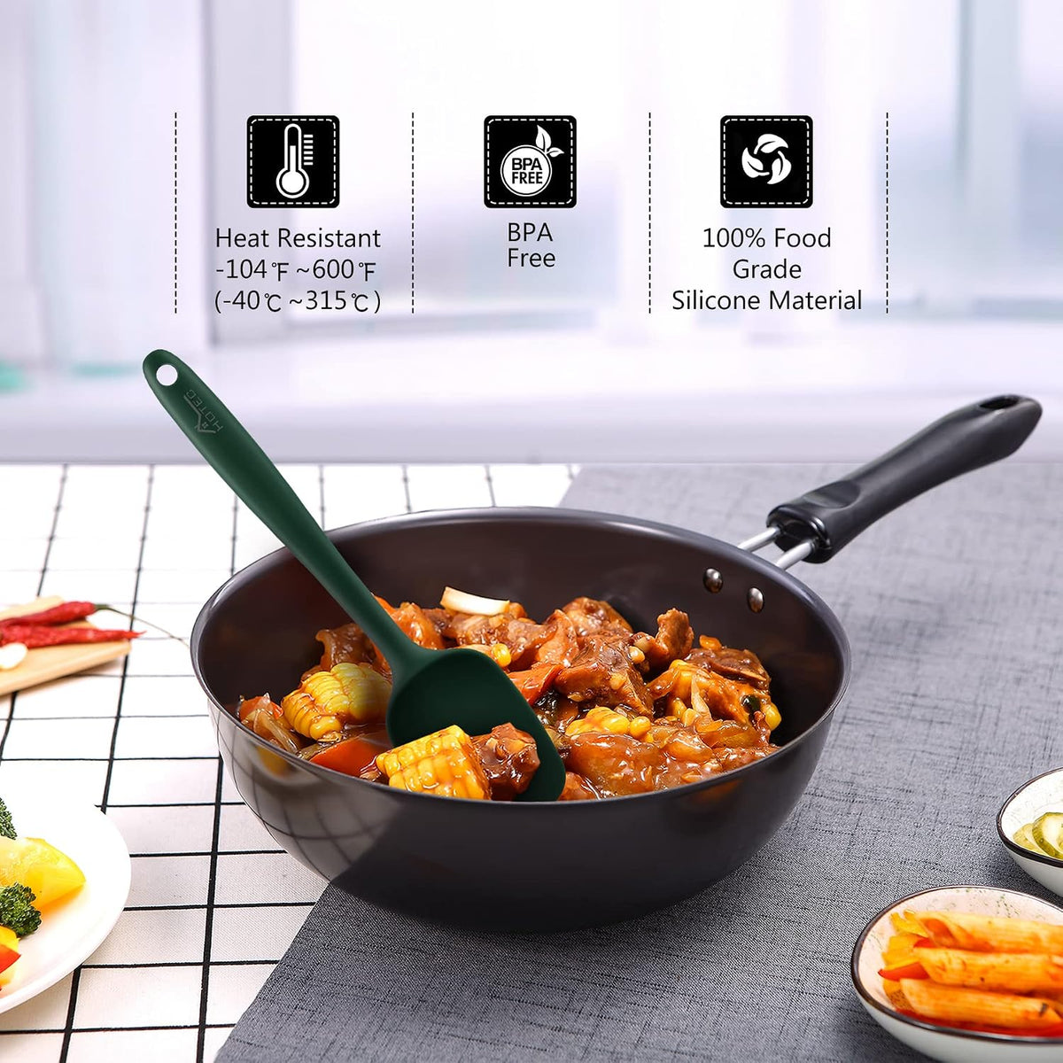 Silicone Rubber Spatula Set, BPA-Free, Black, Set of 5