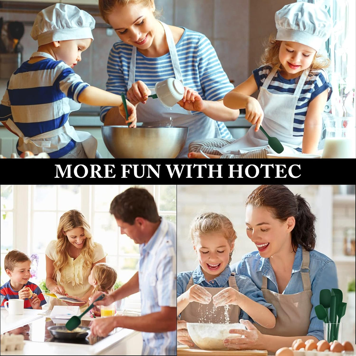 Silicone Rubber Spatula Set, BPA-Free, Black, Set of 5