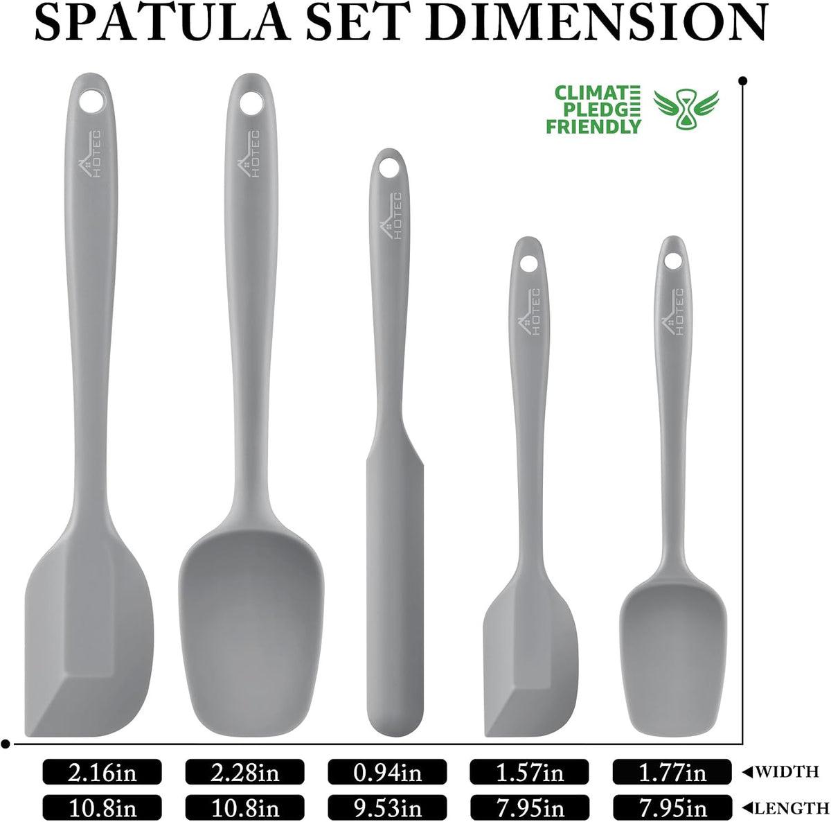 Silicone Rubber Spatula Set, BPA-Free, Black, Set of 5