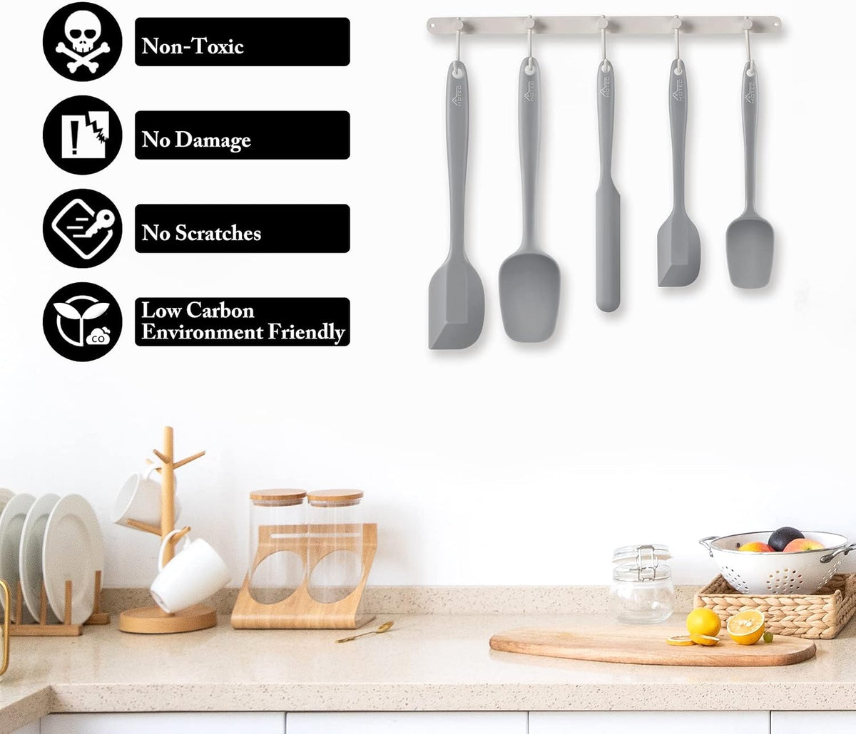 Silicone Rubber Spatula Set, BPA-Free, Black, Set of 5