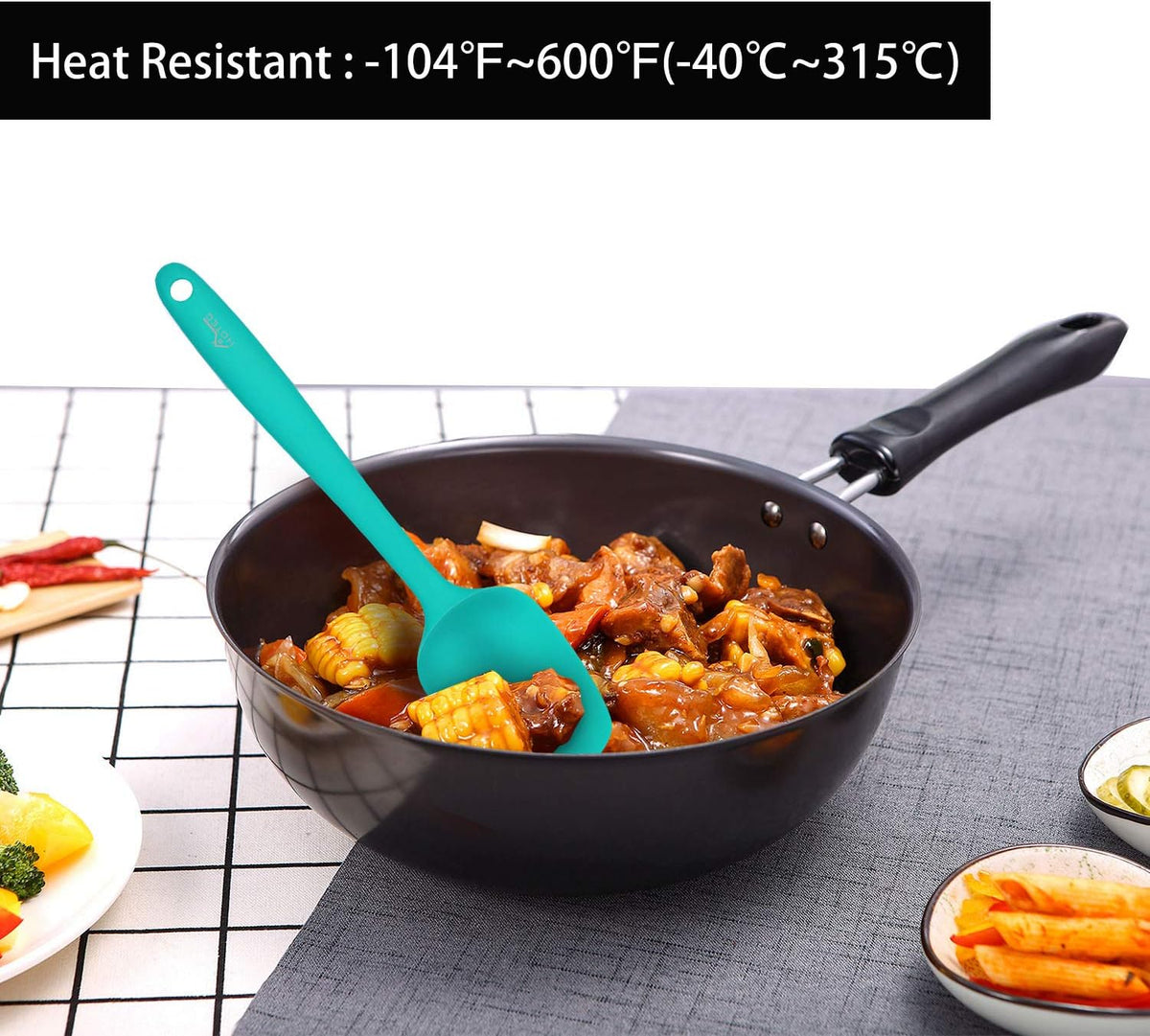 Silicone Rubber Spatula Set, BPA-Free, Black, Set of 5