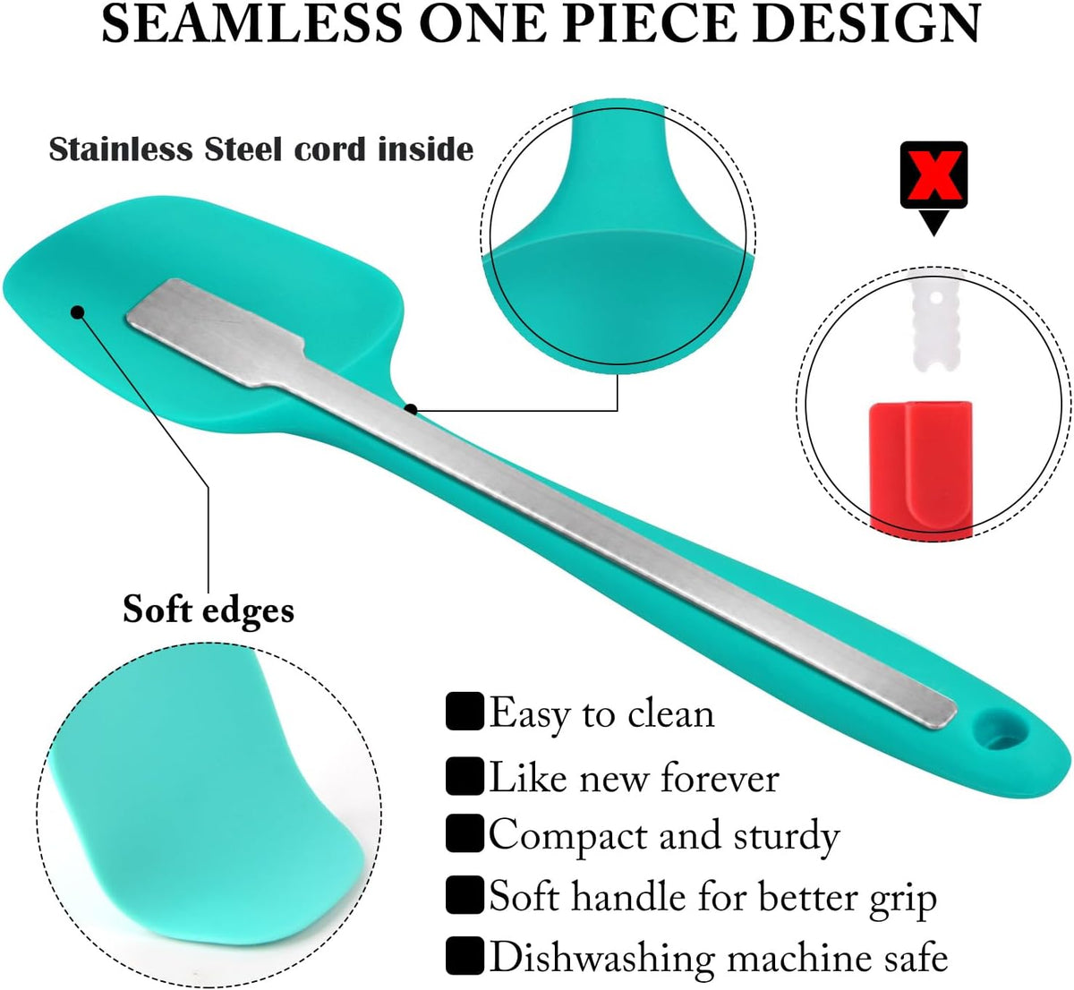 Silicone Rubber Spatula Set, BPA-Free, Black, Set of 5