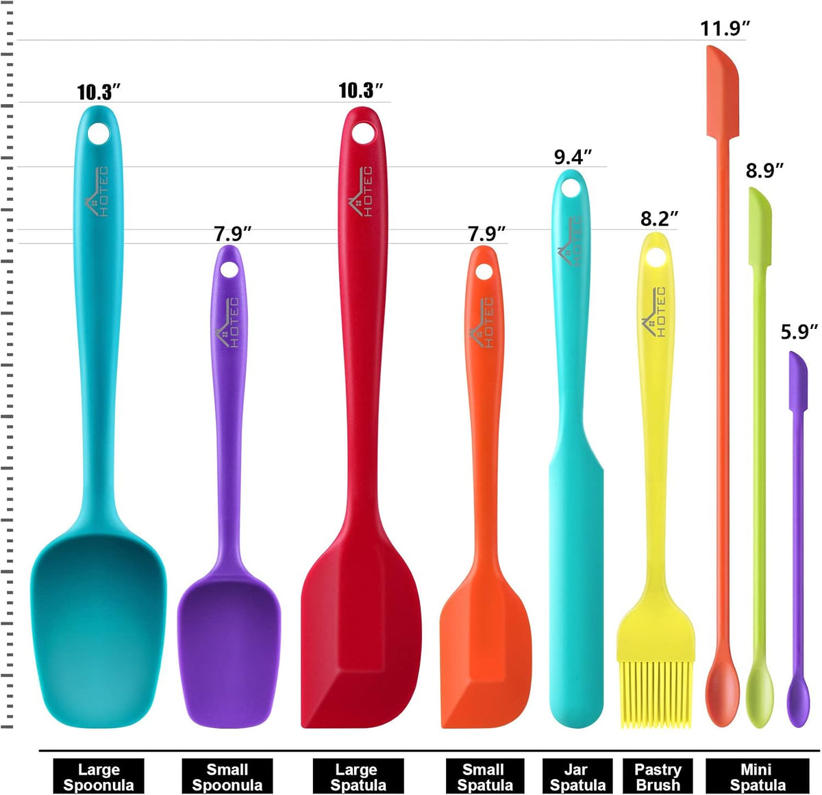 Silicone Rubber Spatula Set, BPA-Free, Black, Set of 5