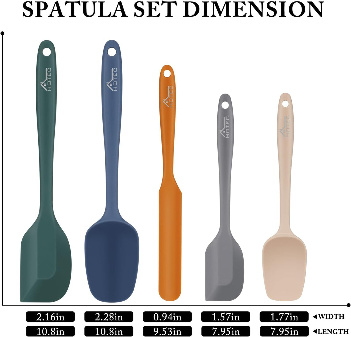 Silicone Rubber Spatula Set, BPA-Free, Black, Set of 5