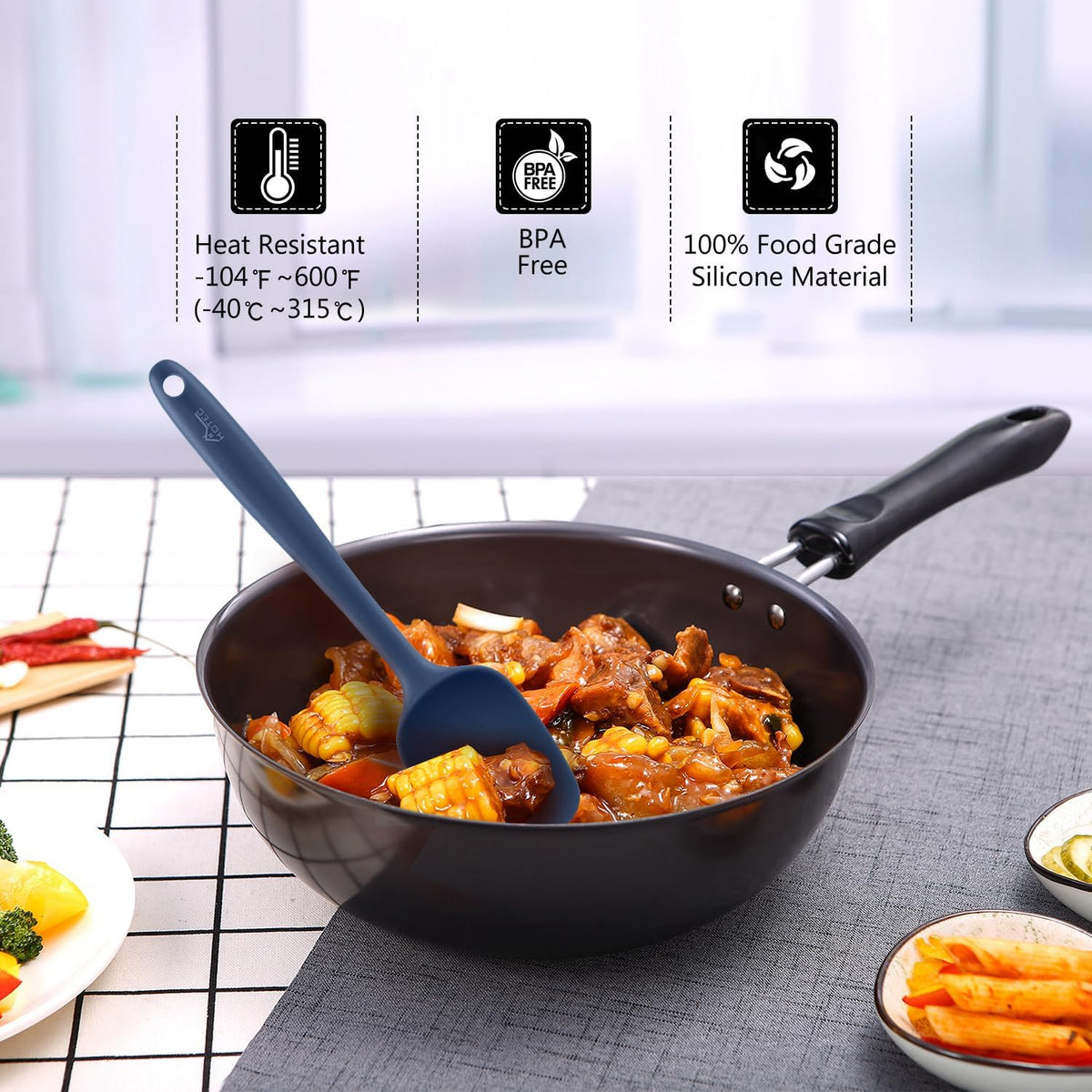 Silicone Rubber Spatula Set, BPA-Free, Black, Set of 5