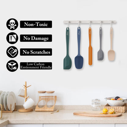 Silicone Rubber Spatula Set, BPA-Free, Black, Set of 5