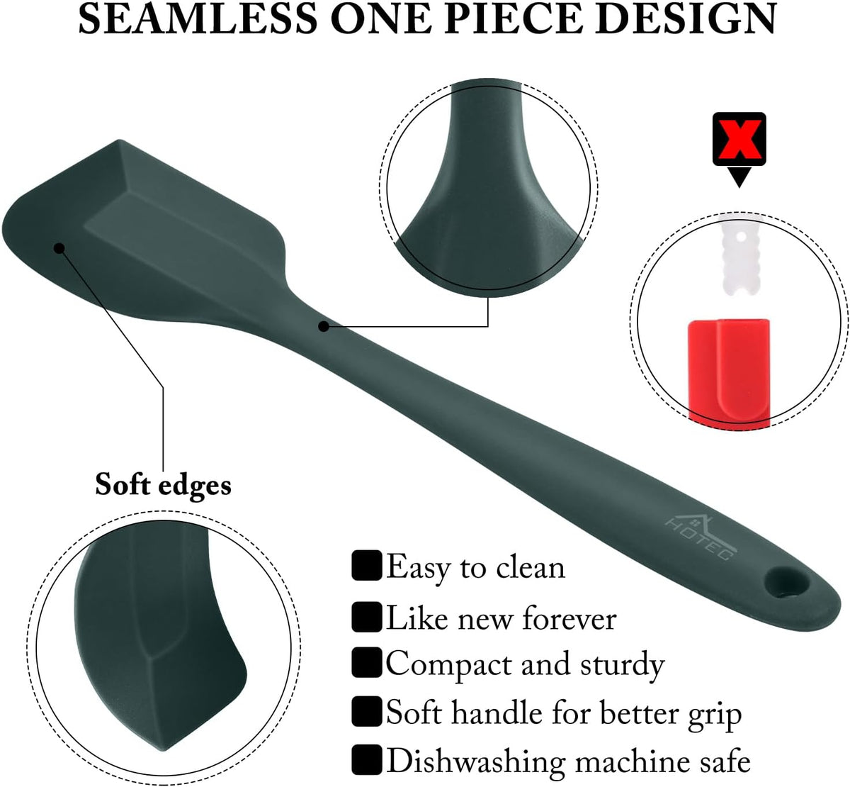 Silicone Rubber Spatula Set, BPA-Free, Black, Set of 5