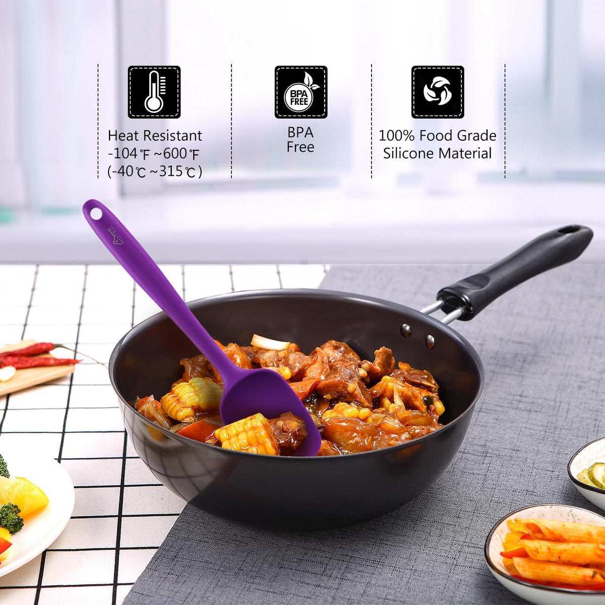 Silicone Rubber Spatula Set, BPA-Free, Black, Set of 5