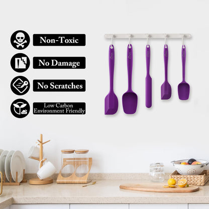 Silicone Rubber Spatula Set, BPA-Free, Black, Set of 5