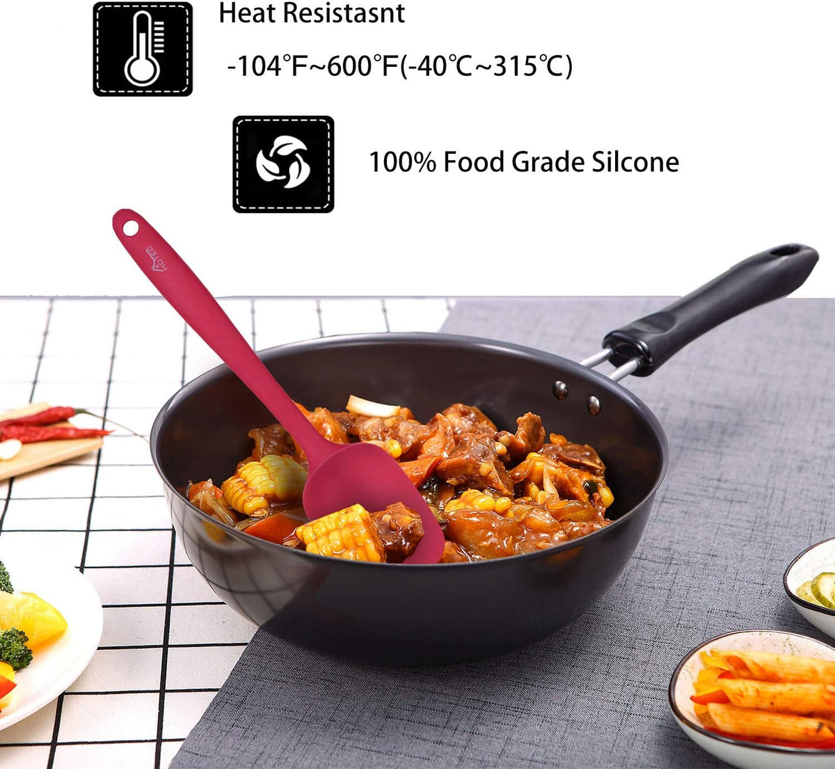 Silicone Rubber Spatula Set, BPA-Free, Black, Set of 5