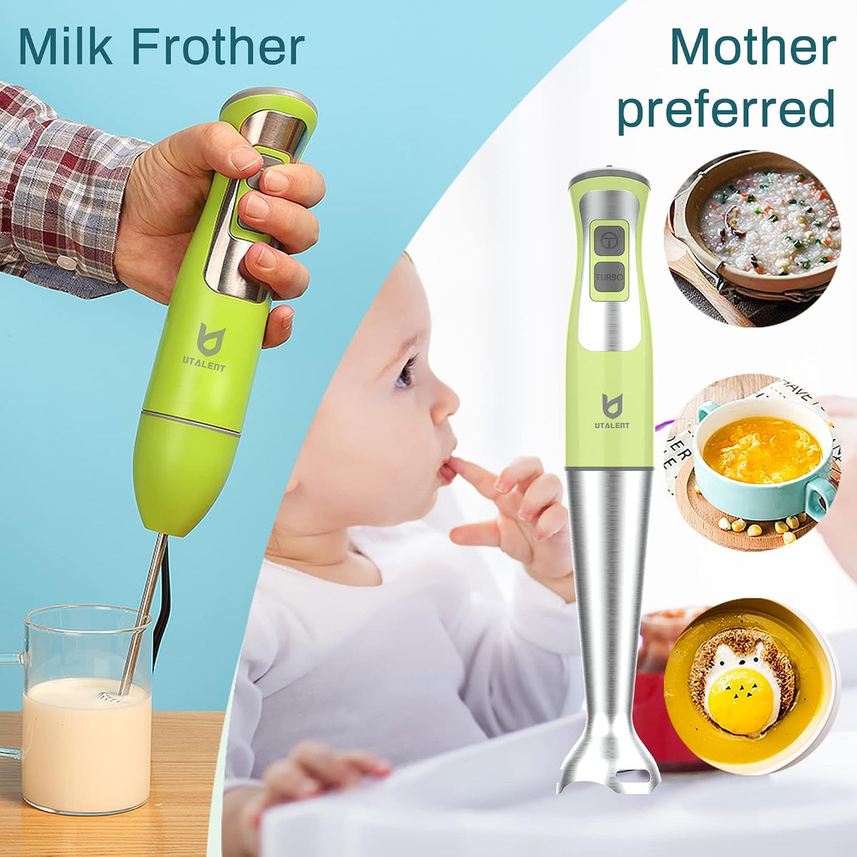 Immersion Hand Blender with chopper - Puree Baby Food, Sauce & Soup