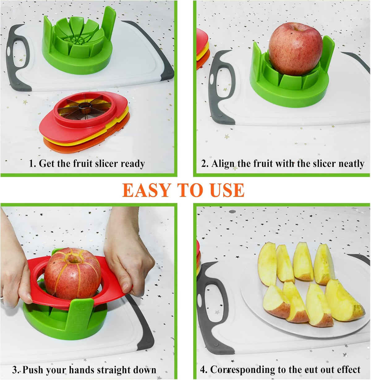 Fruit Cutter Slicer, 4 in 1 Apple Slicer with Peeler & Cleaning Brush