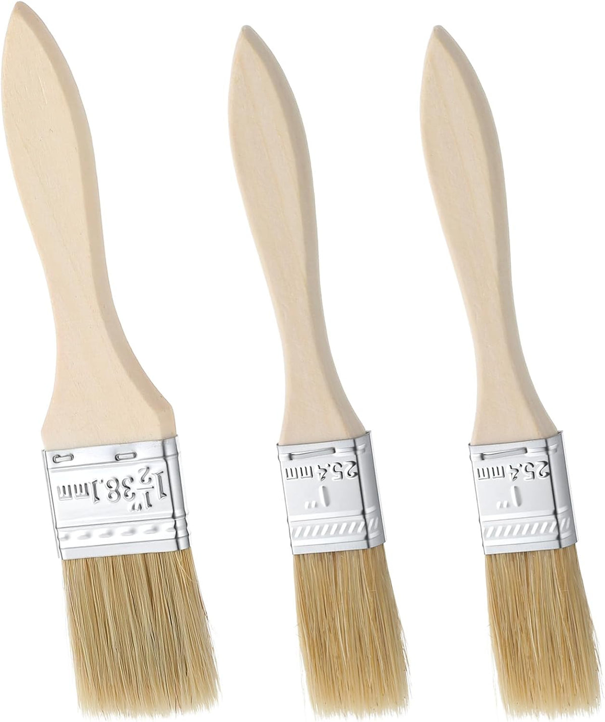 3 Pcs Natural Bristle Pastry Brush, Basting Brush Handle (Wood)