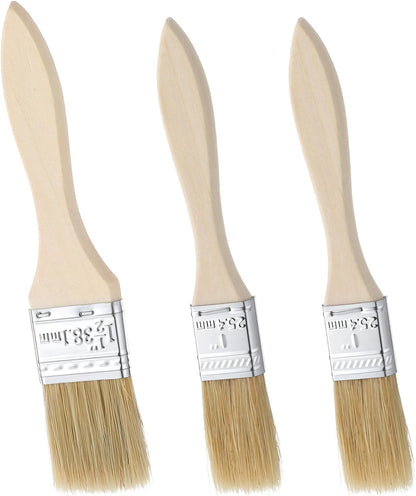 3 Pcs Natural Bristle Pastry Brush, Basting Brush Handle (Wood)