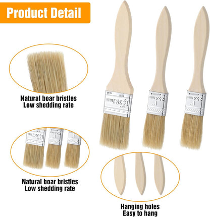 3 Pcs Natural Bristle Pastry Brush, Basting Brush Handle (Wood)