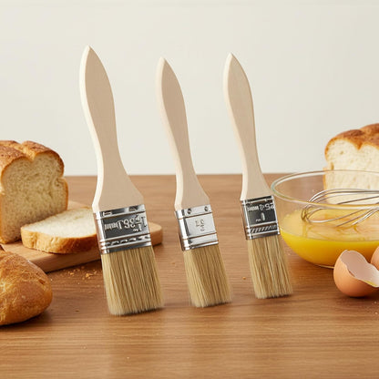 3 Pcs Natural Bristle Pastry Brush, Basting Brush Handle (Wood)