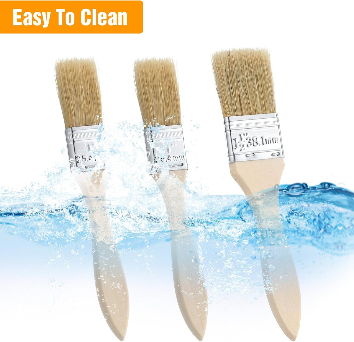 3 Pcs Natural Bristle Pastry Brush, Basting Brush Handle (Wood)