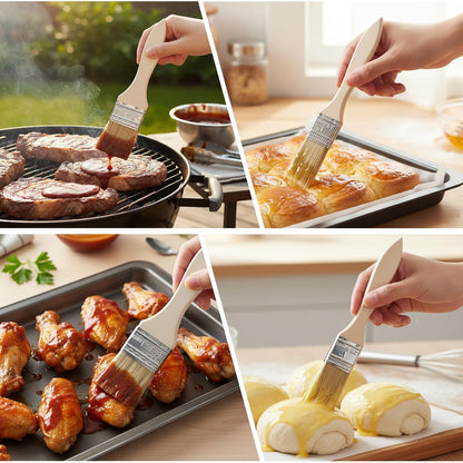 3 Pcs Natural Bristle Pastry Brush, Basting Brush Handle (Wood)