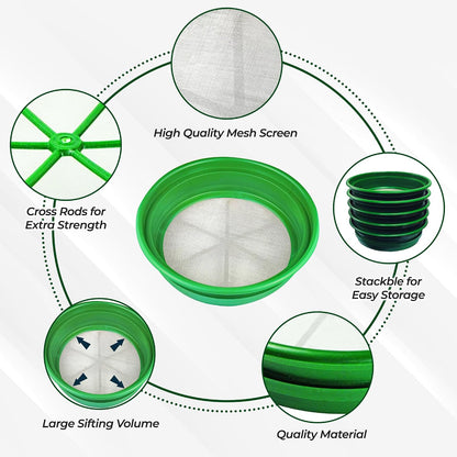 13.25 Inch Wide Stackable Classifier Gold Prospecting Pan - 1/8 Inch Stainless Steel Mesh Sifting Pan, Green