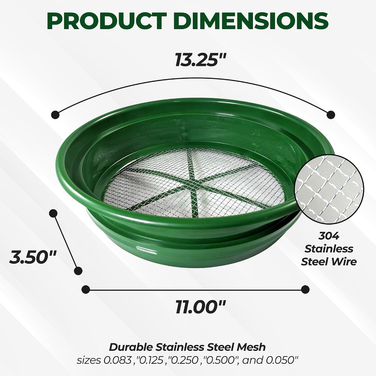 13.25 Inch Wide Stackable Classifier Gold Prospecting Pan - 1/8 Inch Stainless Steel Mesh Sifting Pan, Green