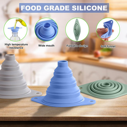 Kitchen Funnel Set 7 Pack, Collapsible Silicone Funnel for Filling Bottles, Beverage, Lab, Oil, Paint - Kitchen Gadgets Accessories Multicolor