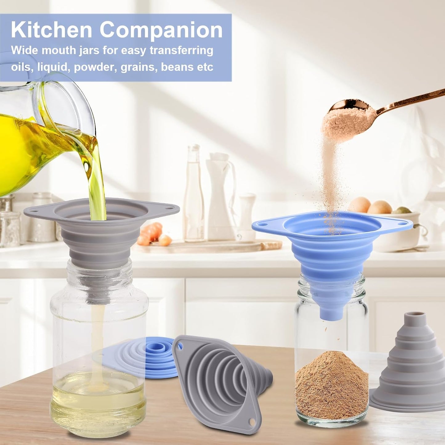 Kitchen Funnel Set 7 Pack, Collapsible Silicone Funnel for Filling Bottles, Beverage, Lab, Oil, Paint - Kitchen Gadgets Accessories Multicolor
