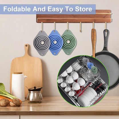 Kitchen Funnel Set 7 Pack, Collapsible Silicone Funnel for Filling Bottles, Beverage, Lab, Oil, Paint - Kitchen Gadgets Accessories Multicolor