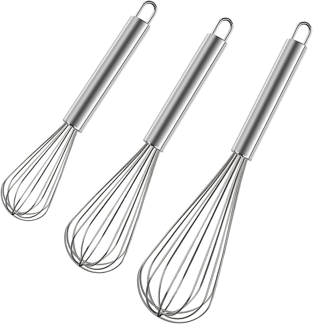 Stainless Steel Whisk Set, 3 Packs Balloon Whisk for Cooking, Whisking, Blending (8",10",12")