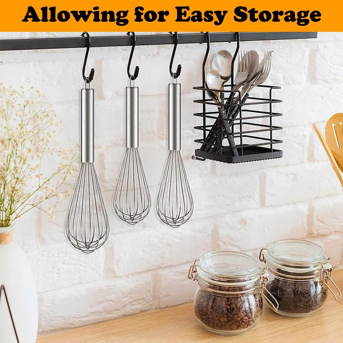 Stainless Steel Whisk Set, 3 Packs Balloon Whisk for Cooking, Whisking, Blending (8",10",12")