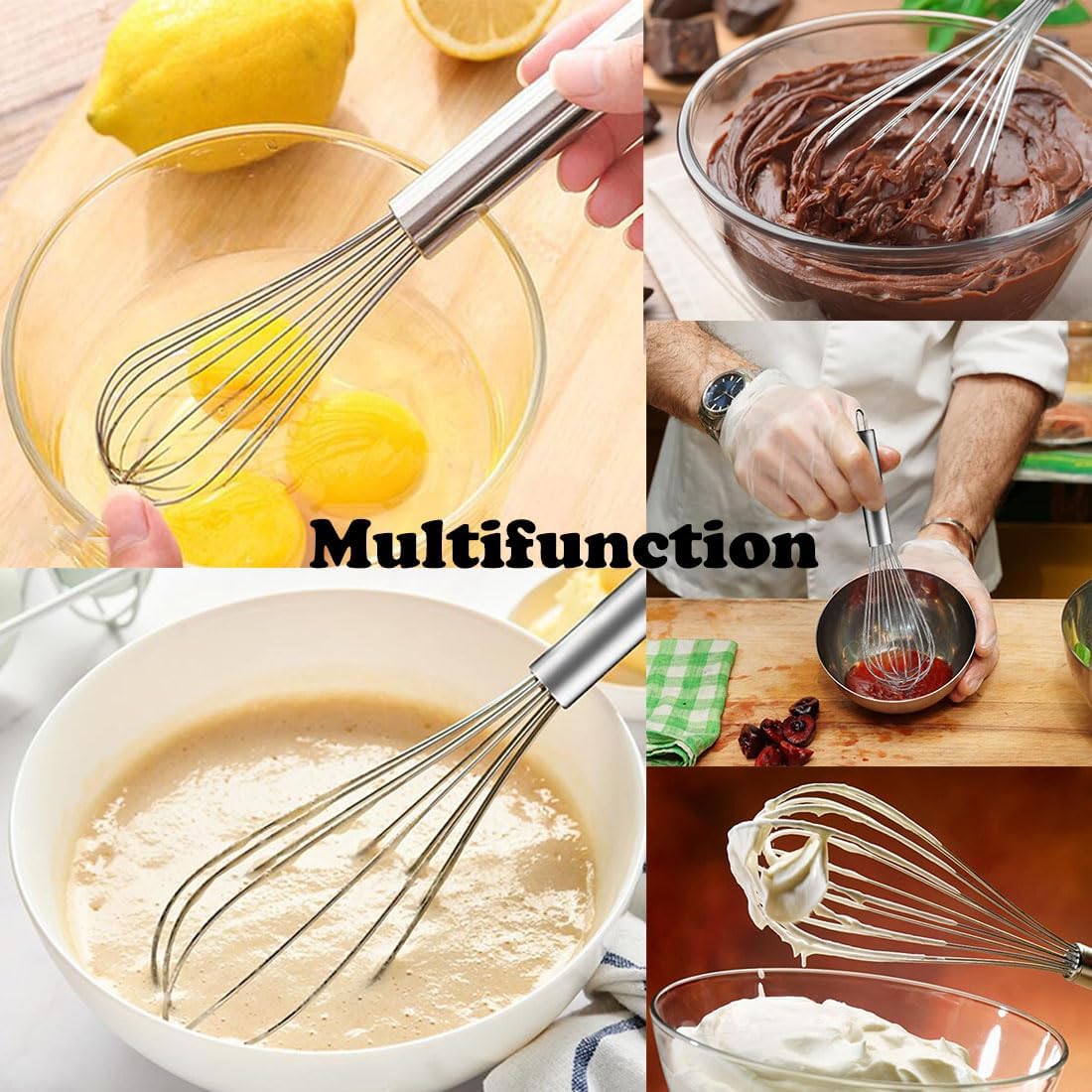Stainless Steel Whisk Set, 3 Packs Balloon Whisk for Cooking, Whisking, Blending (8",10",12")