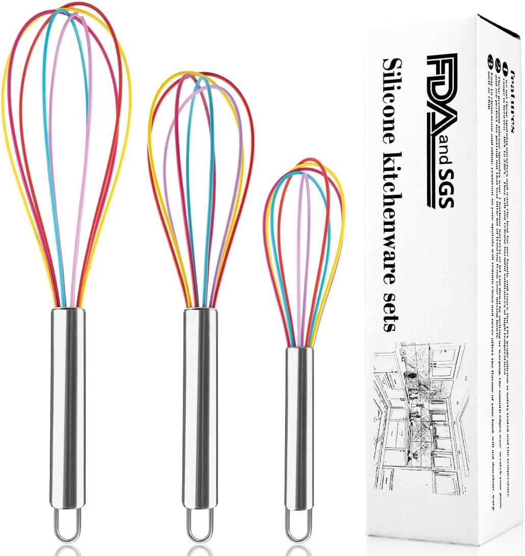 Stainless Steel Whisk Set, 3 Packs Balloon Whisk for Cooking, Whisking, Blending (8",10",12")