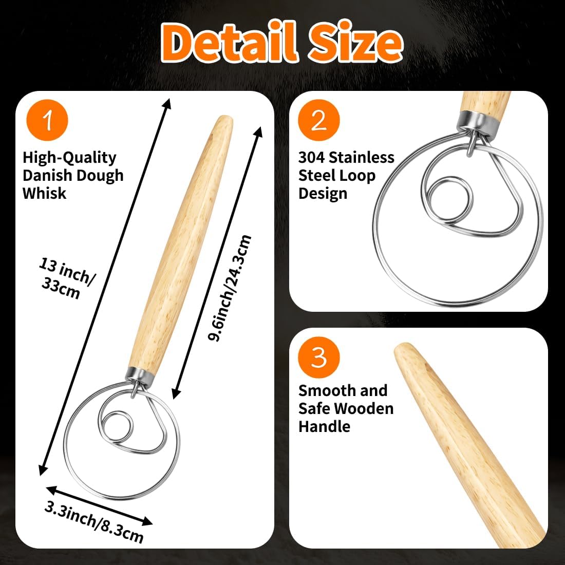 Stainless Steel Whisk Set, 3 Packs Balloon Whisk for Cooking, Whisking, Blending (8",10",12")