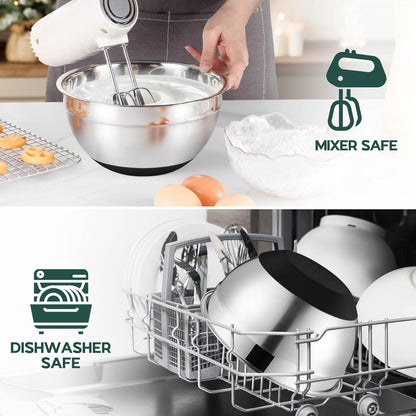 Mixing Bowls with Lids Set of 6, Large Metal Nesting Mixing Bowls, Stainless Steel Non-Slip Salad Bowl Khaki – Size 0.7, 1, 1.5, 2, 2.6, 4.6QT