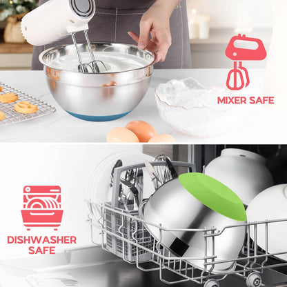Mixing Bowls with Lids Set of 6, Large Metal Nesting Mixing Bowls, Stainless Steel Non-Slip Salad Bowl Khaki – Size 0.7, 1, 1.5, 2, 2.6, 4.6QT