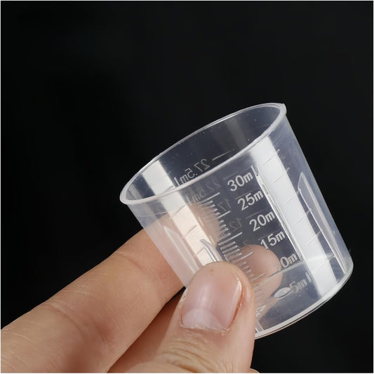 BPA-Free 30ml (1oz) Liquid Measuring Cups (10-Pack) - Mini Plastic Graduated Beakers for Kitchen, Lab, Crafts, Resin - Clear Dual Scale, Accurate safety, Stackable