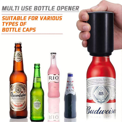 2PCS Beer Bottle Opener with Magnetic Cap, Automatic Stainless Steel One-Handed Bottle Cap Opener, Spring Loaded Push&Pop for Kitchen Home Bar Restaurant Household Utensils Destapador de Cerveza