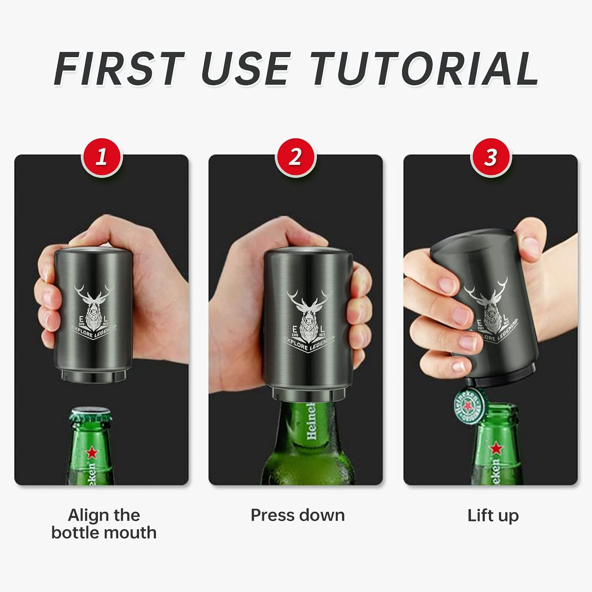 2PCS Beer Bottle Opener with Magnetic Cap, Automatic Stainless Steel One-Handed Bottle Cap Opener, Spring Loaded Push&Pop for Kitchen Home Bar Restaurant Household Utensils Destapador de Cerveza